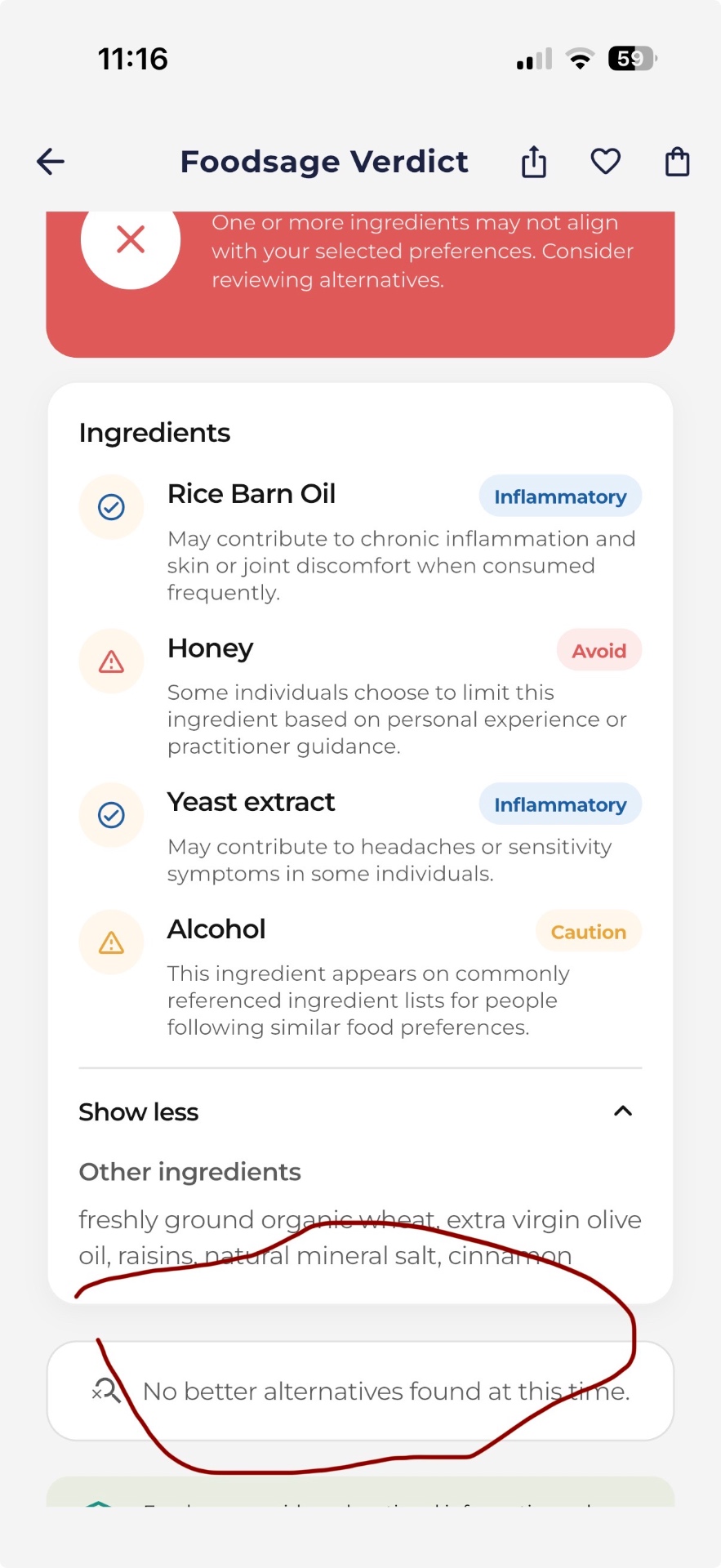 Foodsage Ingredient verdicts screen